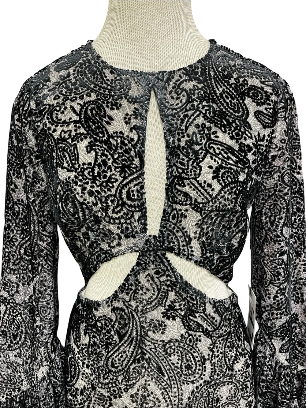 LPA Revolve Dress Cut Outs Bell Sleeves Black Paisley NWT Size XS
